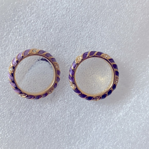 Set of 2 enamel eternity bands with simulated CZ, gold clad. - Picture 3 of 6